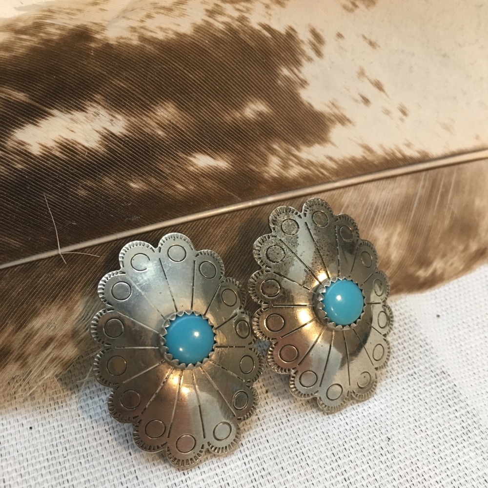 Vintage Turquoise concho earrings.